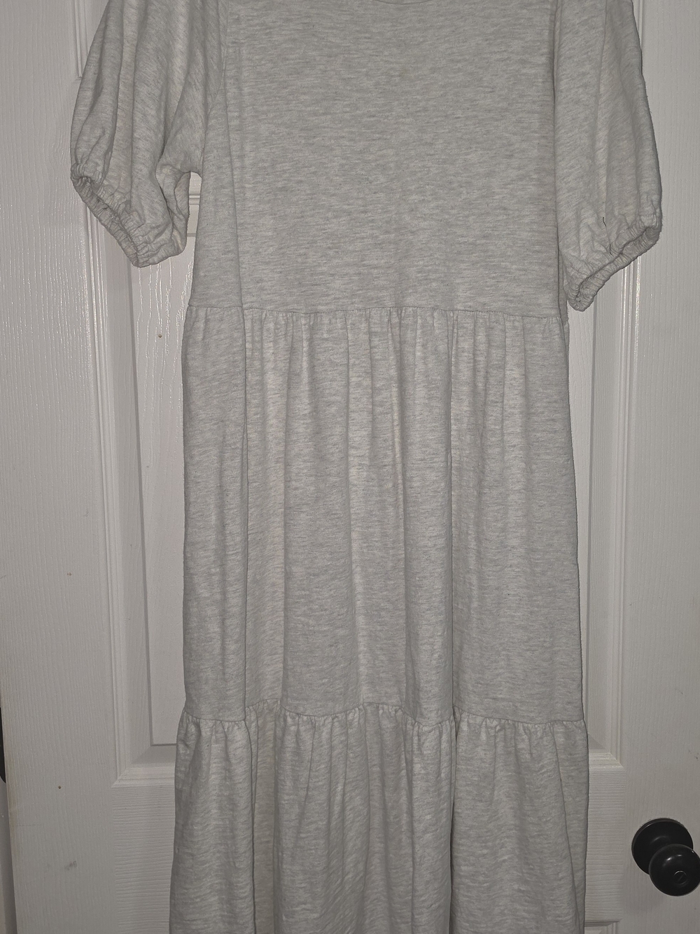 LOFT Women's Heather Gray Tiered Puff-Sleeve Dress